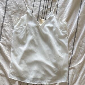 White Scalloped Tank, Chiffon, Work Blouse, Business casual, XS